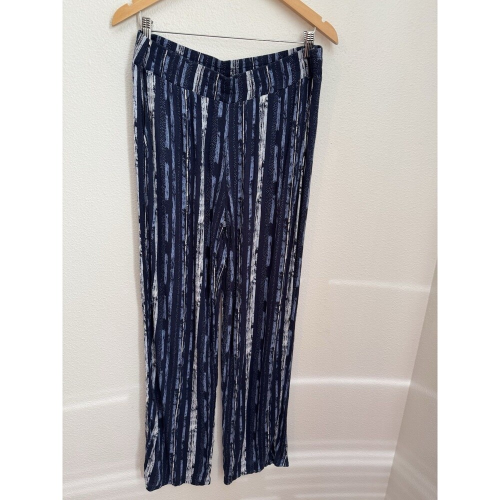Three Dots Womens Pants XL Blue Pull-On Straight Leg Boho Beachy Rayon